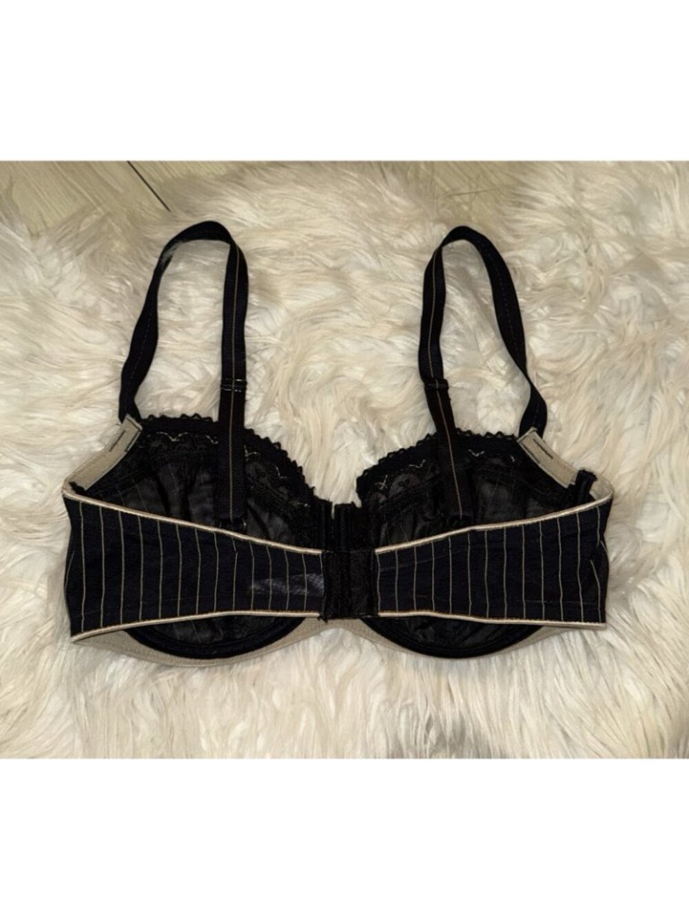 Chantelle 2995 Mesh Sheer Unlined Bra with Braid UW Striped Womens 32DD Black - Picture 4 of 6